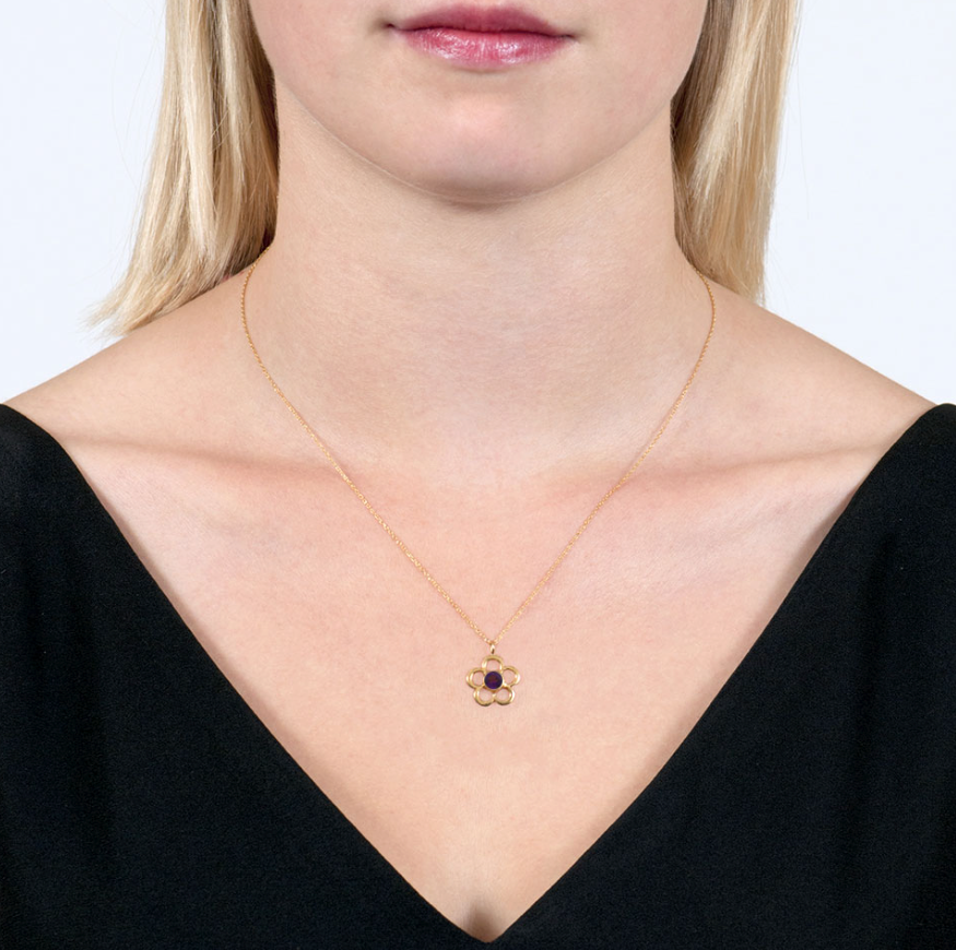 Amethyst February Birthstone Flower Pendant Necklace