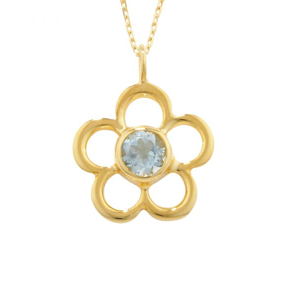 Aquamarine March Birthstone Flower Pendant Necklace