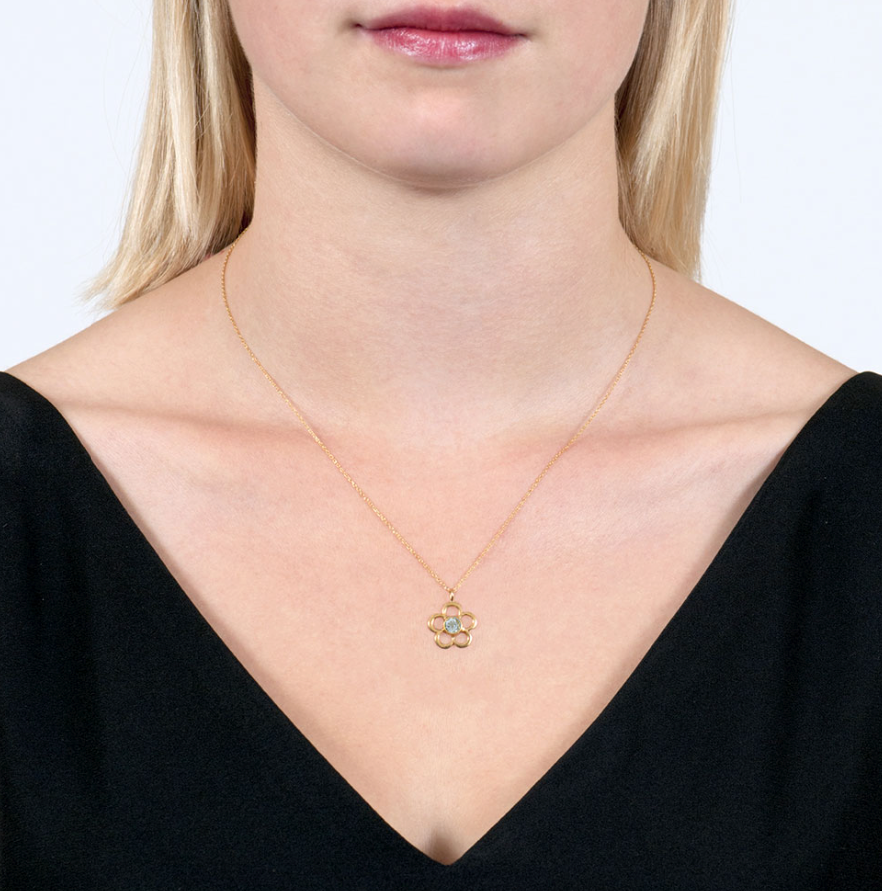 Aquamarine March Birthstone Flower Pendant Necklace