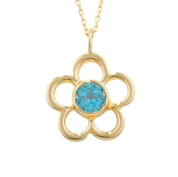 Blue Topaz November Birthstone Flower Pendant Necklace
