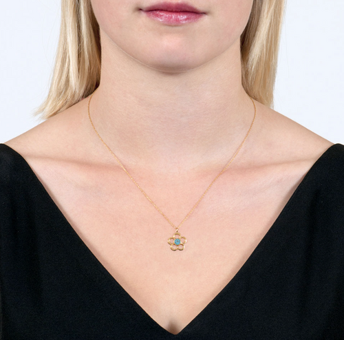 Blue Topaz November Birthstone Flower Pendant Necklace